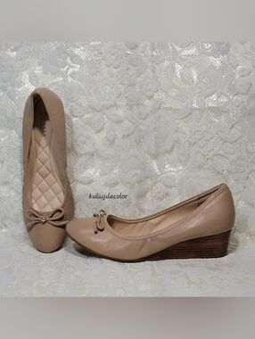 Cole Haan Maple Sugar Leather Women's Tali Grand Lace Wedge Pump Nude Size 8 B